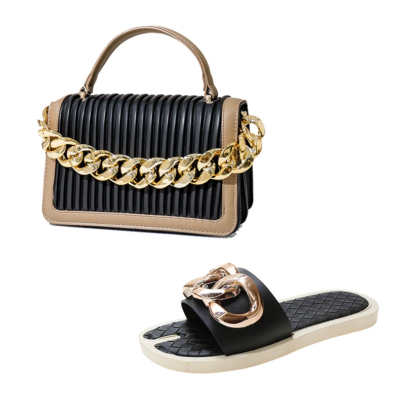 

New Arrivals Purses And Handbag Woven Leather Purses And Sandals Sets Flat Sandals Chain Bag Handbags For Women Luxury, Pink/green/black/khaki