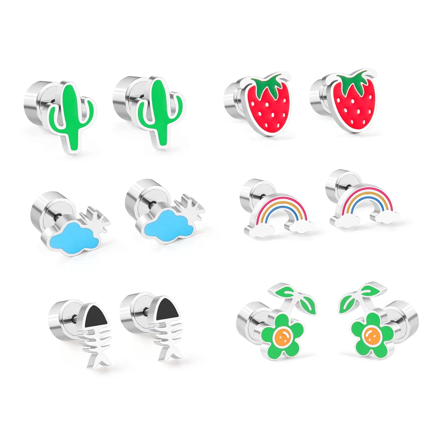 

Nickel Free Stainless Steel Lovely Cute Enamel Children Kids Baby Stud Earrings