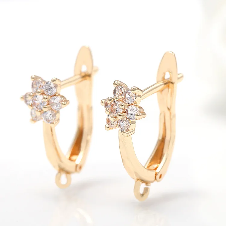 

Wholesale Inlaid Exquisite Zircon 14K Gold Plated Flower Shape Hoop Earrings