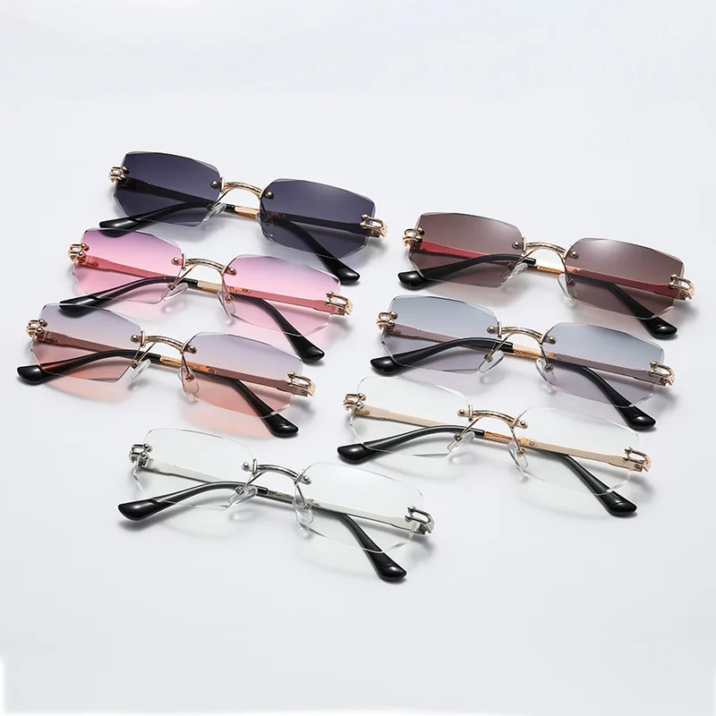 

Polygon Trimming Sun Glasses Men Women Small Square Rimless Metal Frame Sunglasses