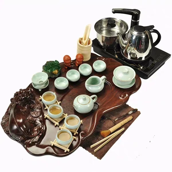 Tea Ceremony Kits Kung Fu Tea Table Set Tea Cups for Placing Teapots Tea Plate CUTULAMO Chinese Style Bamboo Tea Tray Finely Carved Tea Serving Tray 