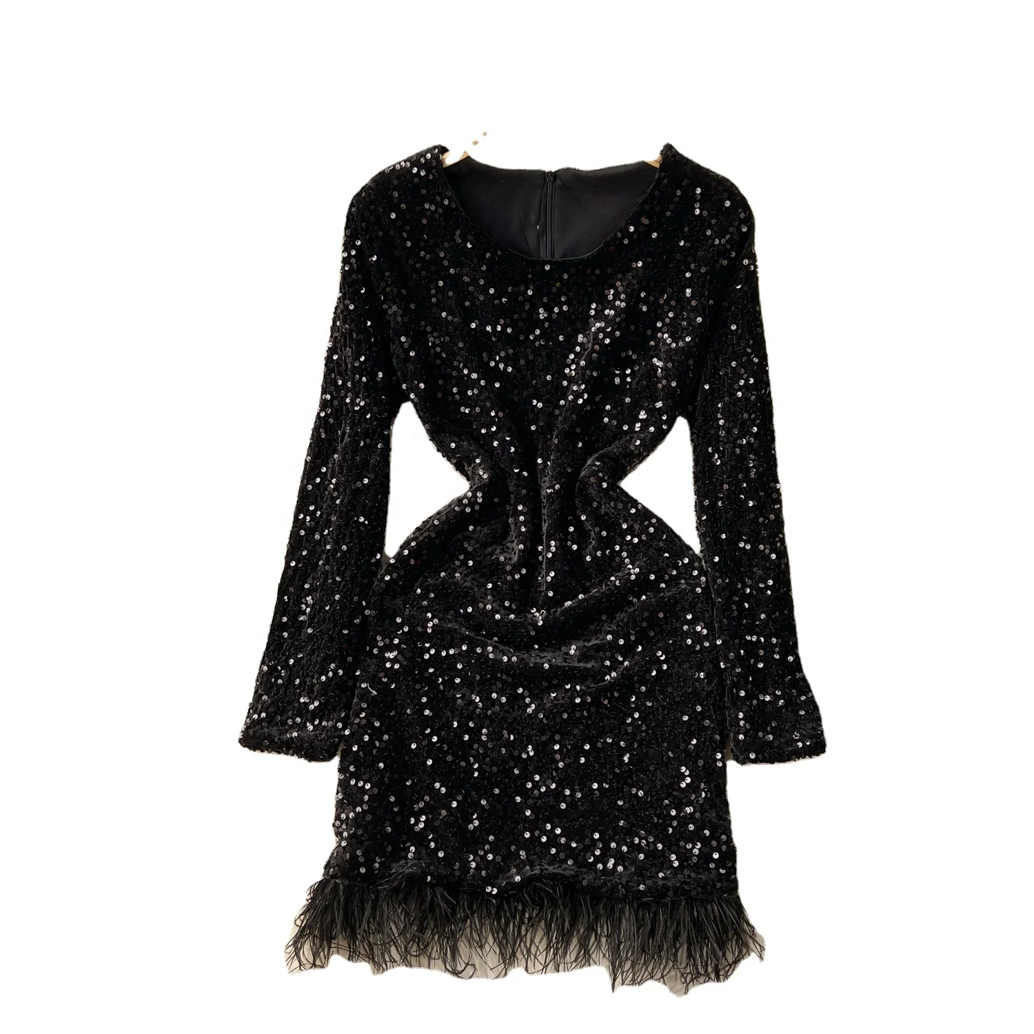 

New Fashion Women Sexy Club Dress Sequined Feather Bodycon Party Dresses