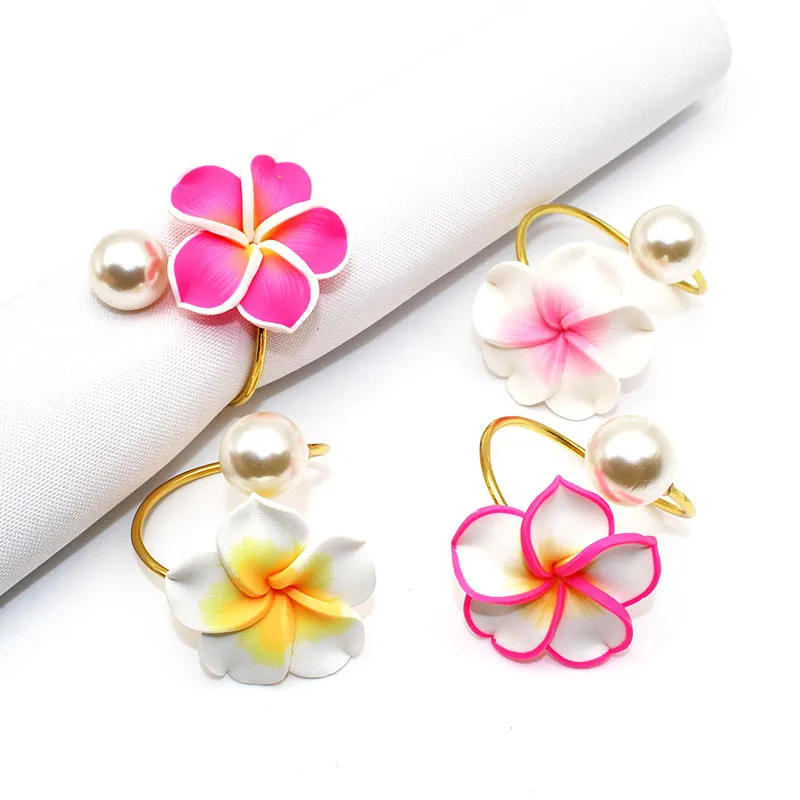 

Pearl New Flower Ring Napkin Holder Adornment Exquisite Household Floral Napkins Rings Set for Wedding Mother's Day HWF47