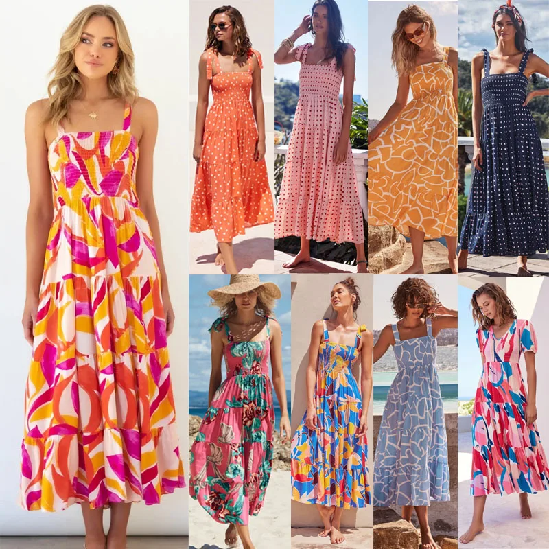 

2022 Clothing Long Sleeve Beach Bohemian Dresses Ladies O Neck Floral Maxi Casual Boho Dress With kimono sleeve