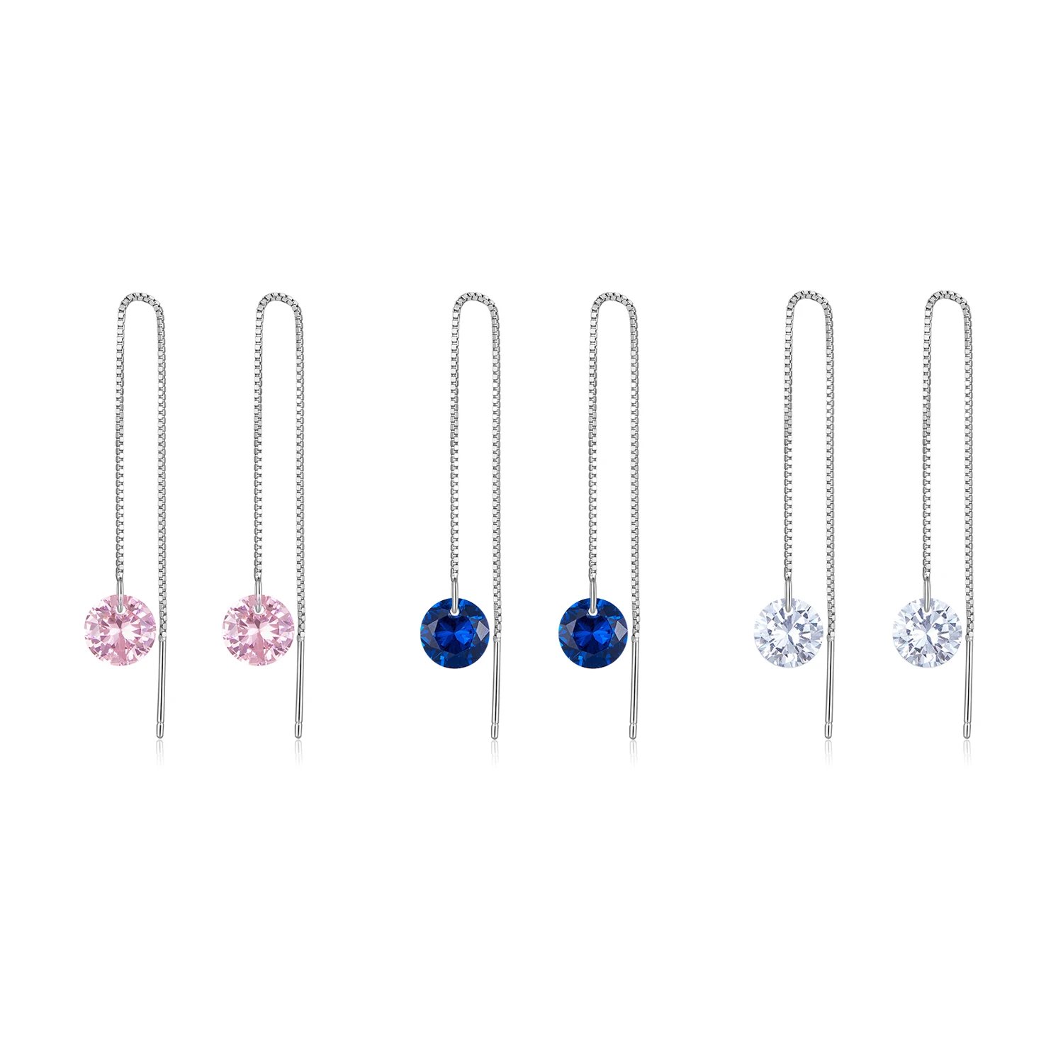 

Jiangyuan fashion 925 sterling silver zircon ear line pink blue white gemstone drop earring for women