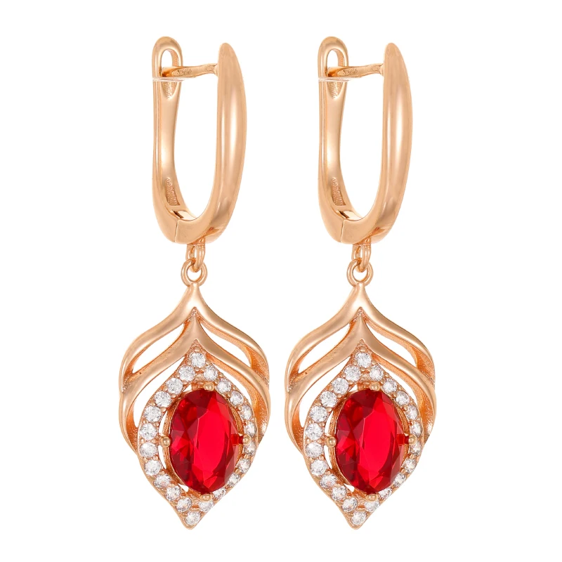 

Milliedition valentines day jewelry fancy pendant 18k gold plated crystal stone earrings for party girls, Red