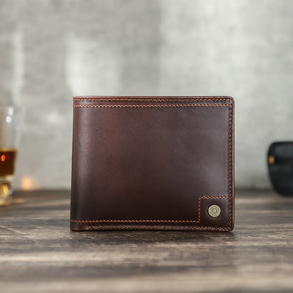Contact's Dropship New Contrast-Color Genuine Leather Bifold RFID Wallet For Men With Zip Coin Pocket Inside Mens Wallet Luxury