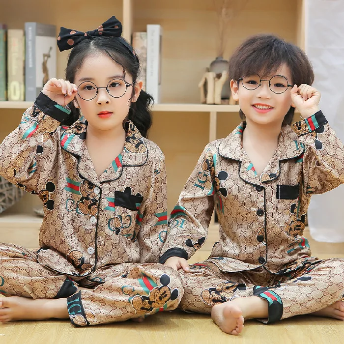 

Luxury Lounge Silky Sleep Wear Satin Pijama Infantil Piyama Anak Designer Pyjama Silk Set Kid Pajama Girls' Sleepwear For Child