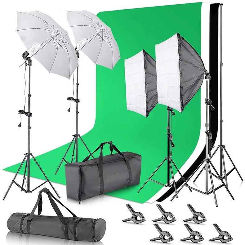 

Photography Umbrellas Softbox Continuous Lighting Kit 800W 5500K Instagram backdrop 6ft x 9ft Background Support System, Black