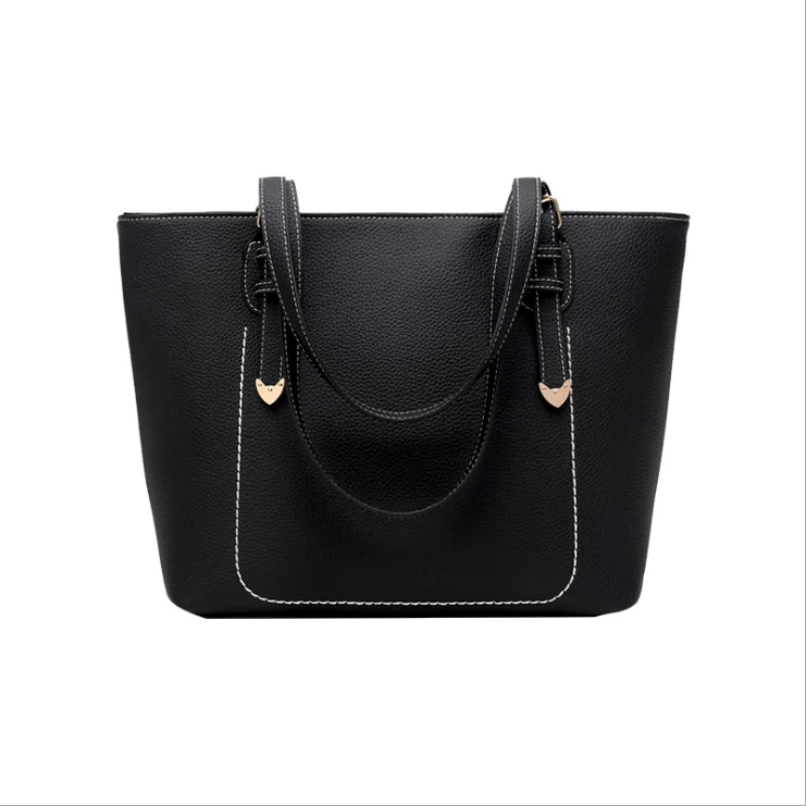

Newest Woman PU Black Leather Tote Bag Teacher Tote Summer Tote Bags