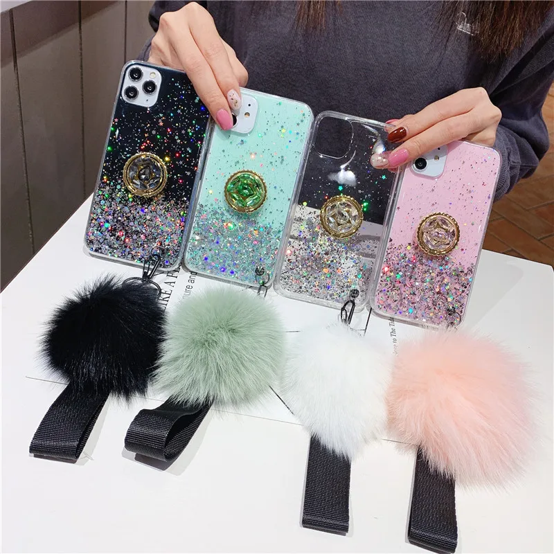 

Glitter Sparkling Transparent Starry Case for Vivo V20 SE Y91 Y95 Y93 Y91C Y81 Y83 Y85 Y65 Y67 Bracelet Cover Diamond Holder, As picture shows