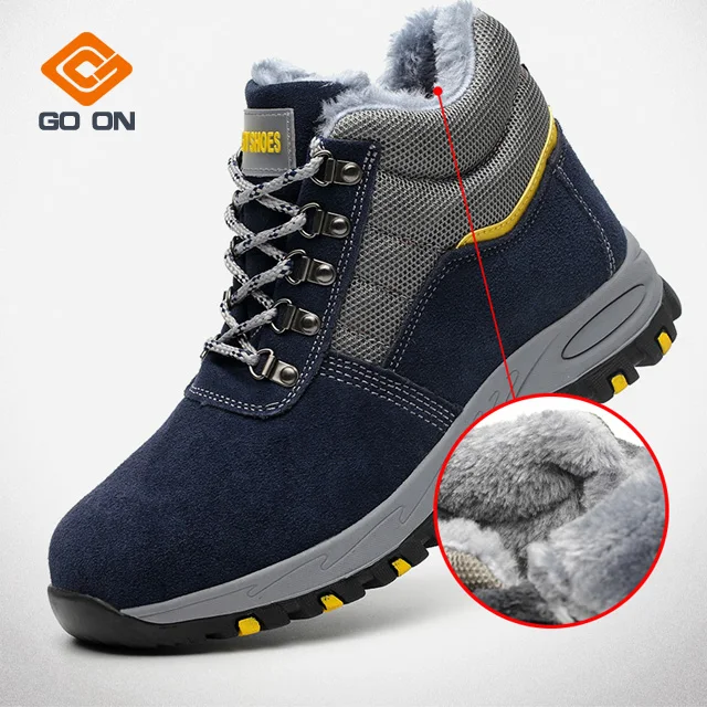 

Breathable Non Slip Durable Men Safety Shoes Cow Leather Blue Steel Toe winter Shoes