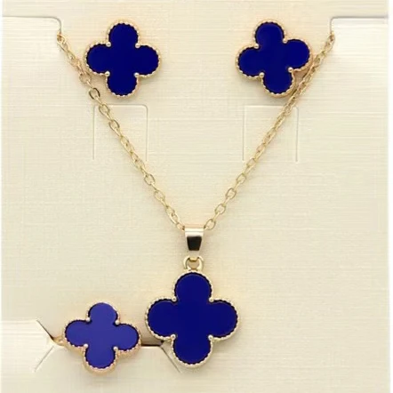 

3pcs/set wholesale 18k gold plated lucky leaf clover necklace jewelry luxury brand four leaf clover earrings for women