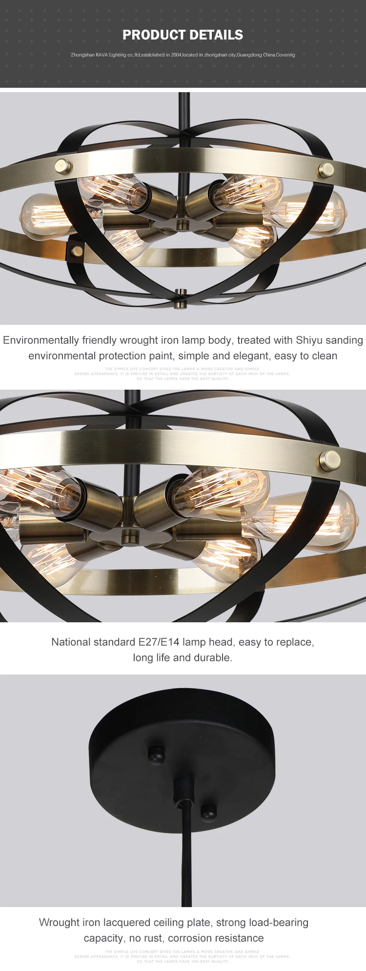 Post modern designer home hanging 3 head black antique brass color iron led pendant light