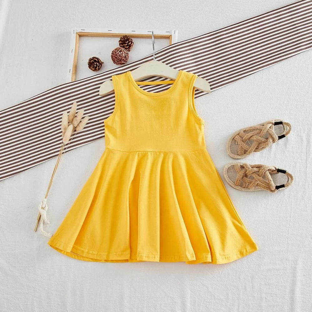 

B60103A Simple solid color summer dress, Pink yellow red black