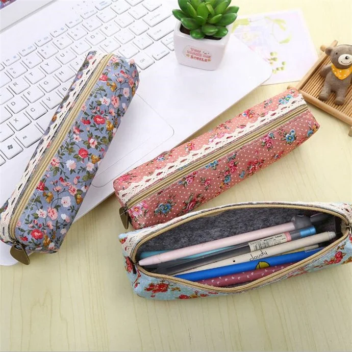 

Cylindrical with floral design Multi cute school pencil case pen bag fabric pens bags lovely students gifts wholesale