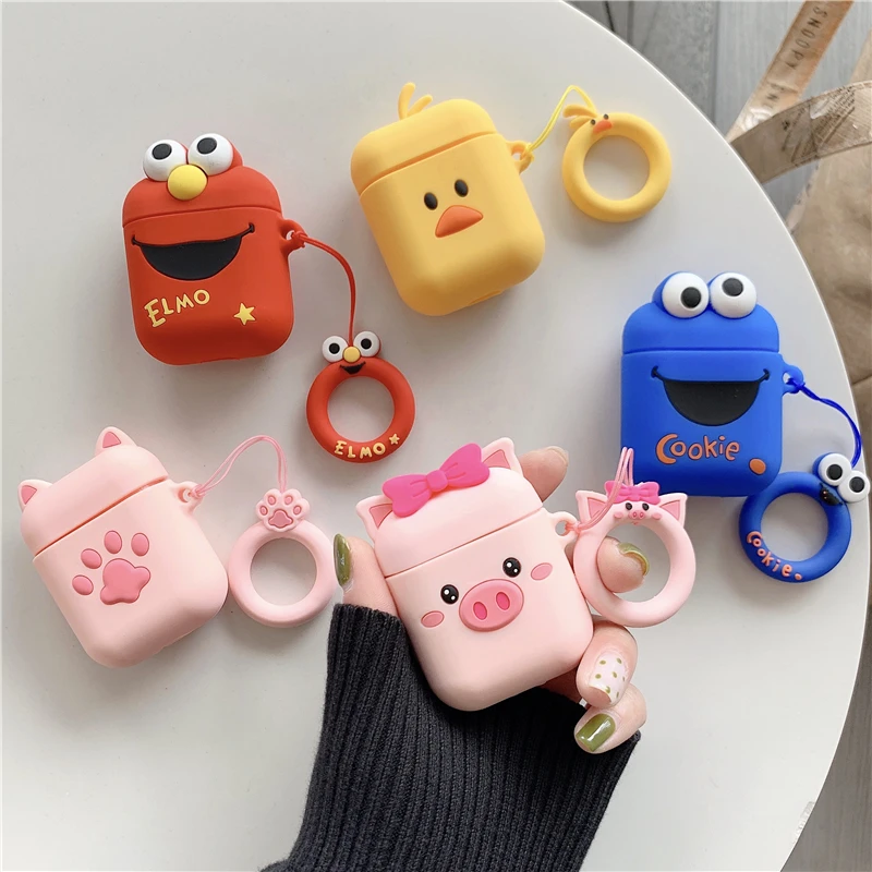 

For Airpods 1 2 Case Cute 3D Cool Design Shockproof Skin Soft Silicone Protective Cover with Keychain