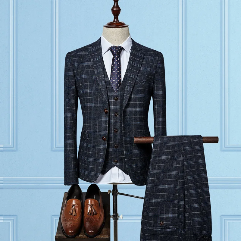 

Ready To Ship High Quality Plaid Wholesaler 3 Pieces Men's Formal Suits