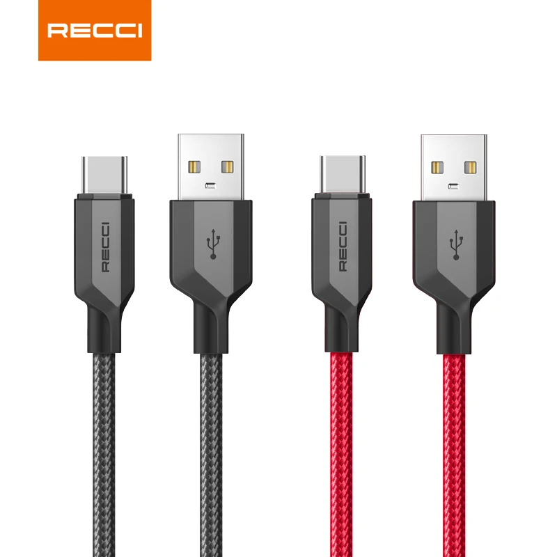 

Recci N22 new usb c type c mobiles accessories fast charging data cable for smart devices, iPhone, Samsung, Vivo, Red/black