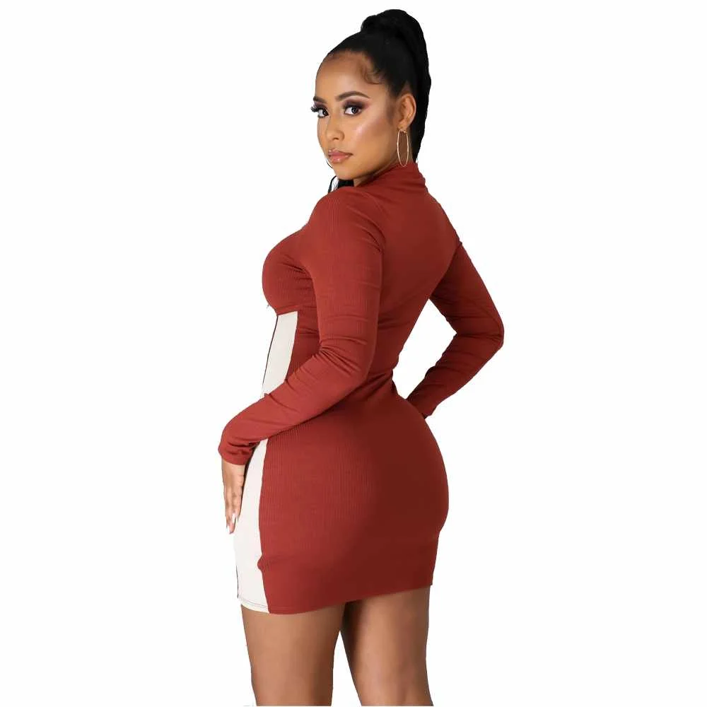 

autumn and winter new fashion hot sale women's round neck slim skinny long sleeve striped casual dress, Red