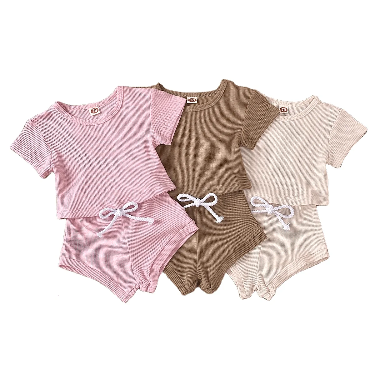 

Kids Boys Girls Loose Oversized Tops Draw String Baggy Shorts Outfits Toddler Cotton Waffle Baby Clothes Sets, Photo showed and customized color