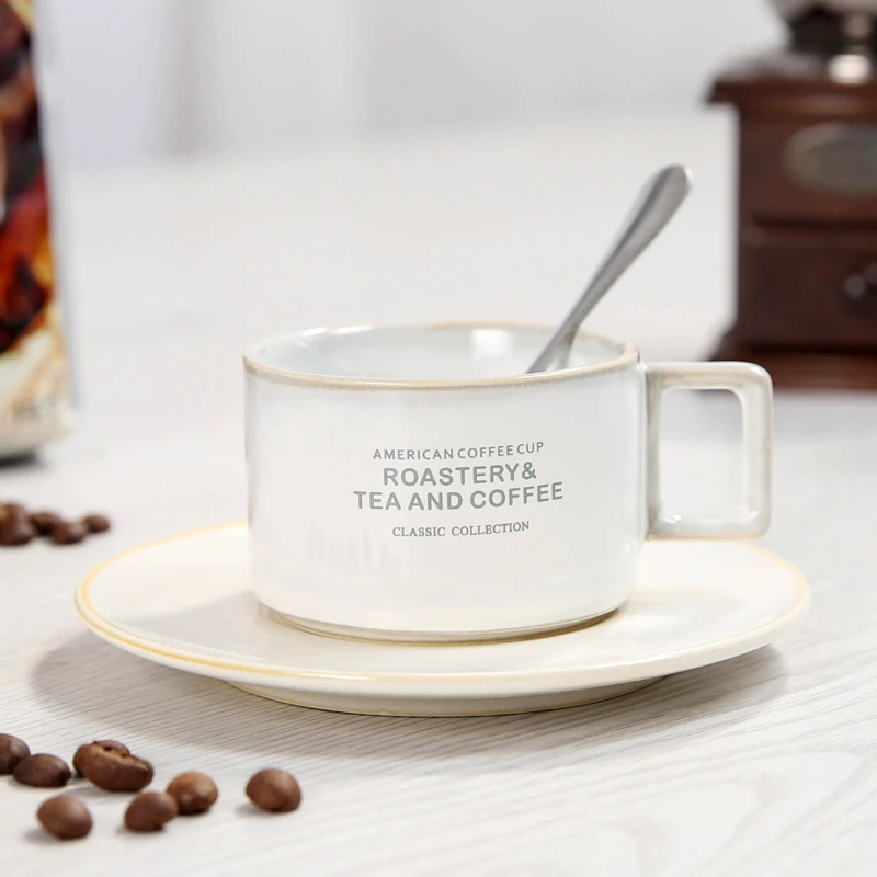 3OZ Ceramic Coffee Espresso Cup and Saucer with Reactive Glaze Small Gold Plating Cup with Wooden Plate Small Tea Cup