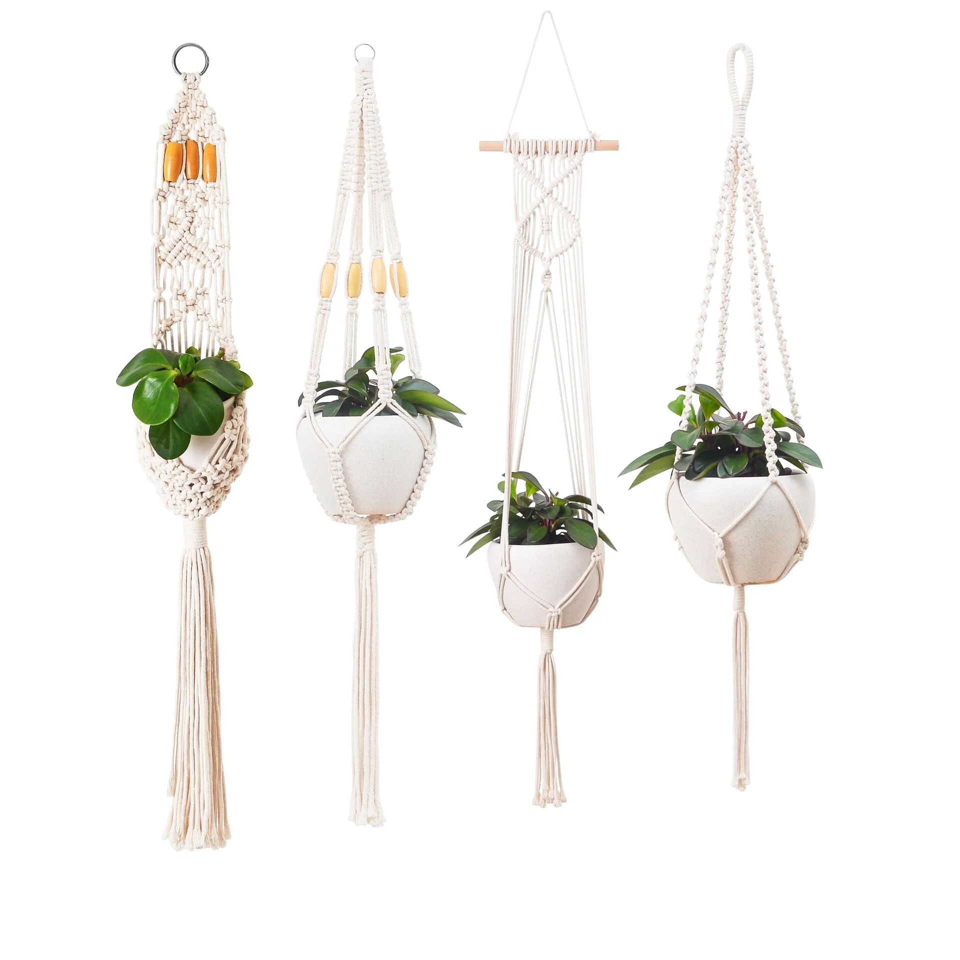 

Handmade Home Decor Cotton Indoor Wall Planter Decorative Flower Pot Holder Boho Plant Hangers Set Macrame Kits, White