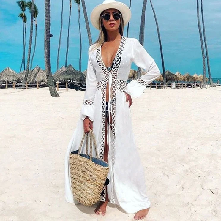 

Ladies elegant white sexy maxi beach dress bathing suit swimsuit bikini beach cover ups for women