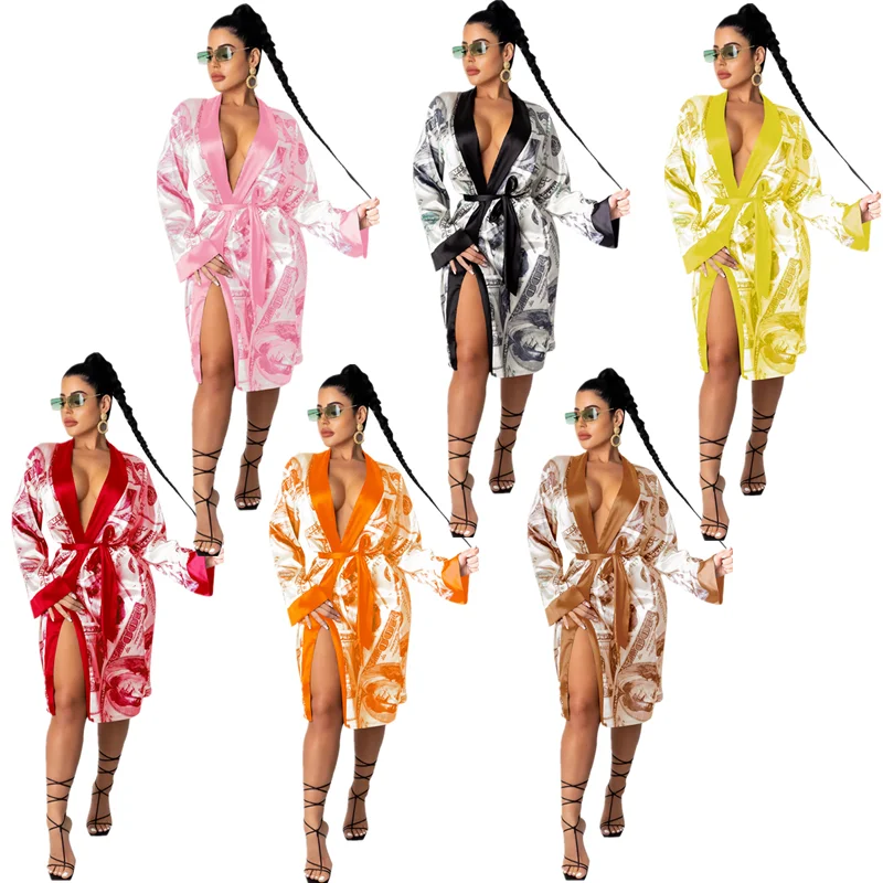 

Factory whole sale money satin robes women robe soiree nightdress satin robes for women, 6 color