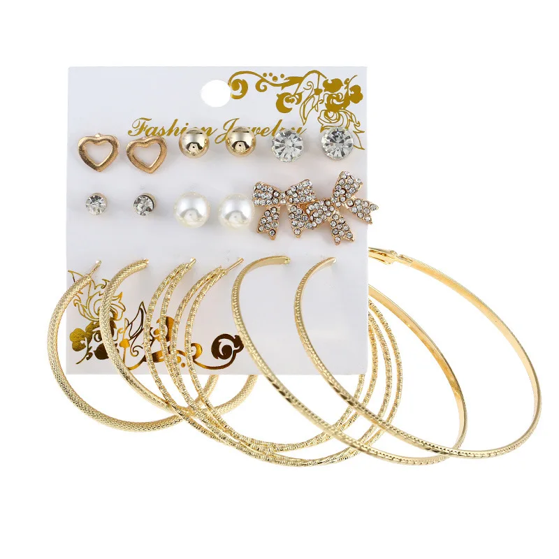 

Various Design Butterfly Rhinestone Earrings Dubai Gold Plated Jewelry Set Pearl Beads Multi Pairs Large Hoop Earrings, Photo