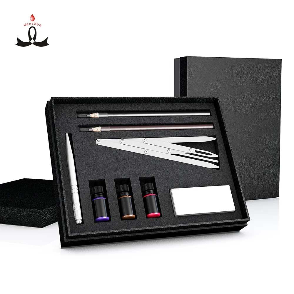 

New Arrival Hot Selling Customized Microblading Kit Permanent Makeup Training Kit with Ink Eyebrow Pencil Microblading Pen Blade, Black