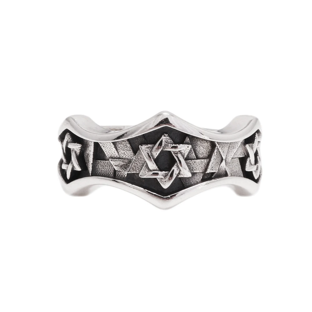 

S925 Sterling Silver Retro Star of David Ring Punk Hiphop Adjustable US 6-11 Hexagram Ring Motorcycle Amulet Jewelry