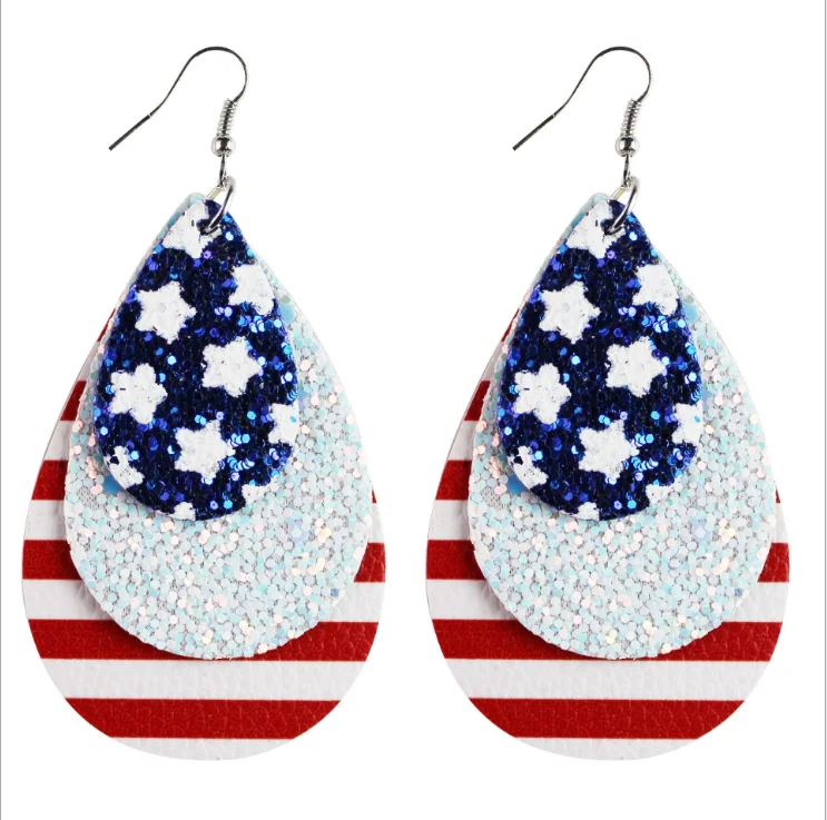 

newly fashion 3 layers pu printed earrings , 4th of july decorations independence day 9 pu leather earring, Usa flag