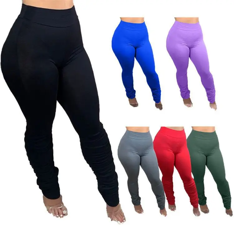 

Ladies Joggers Pants Stacked Leggings High Waist Elastic Pants Elastic Stacked Pants Women's Leggings