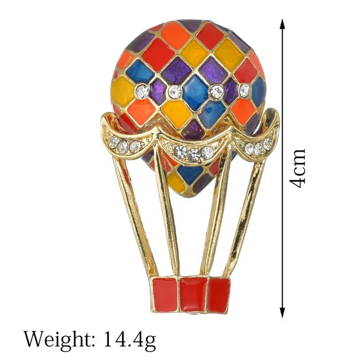 

4cm Fashion Colorful enamel rhinestone hot air balloon women brooch pins for gifts