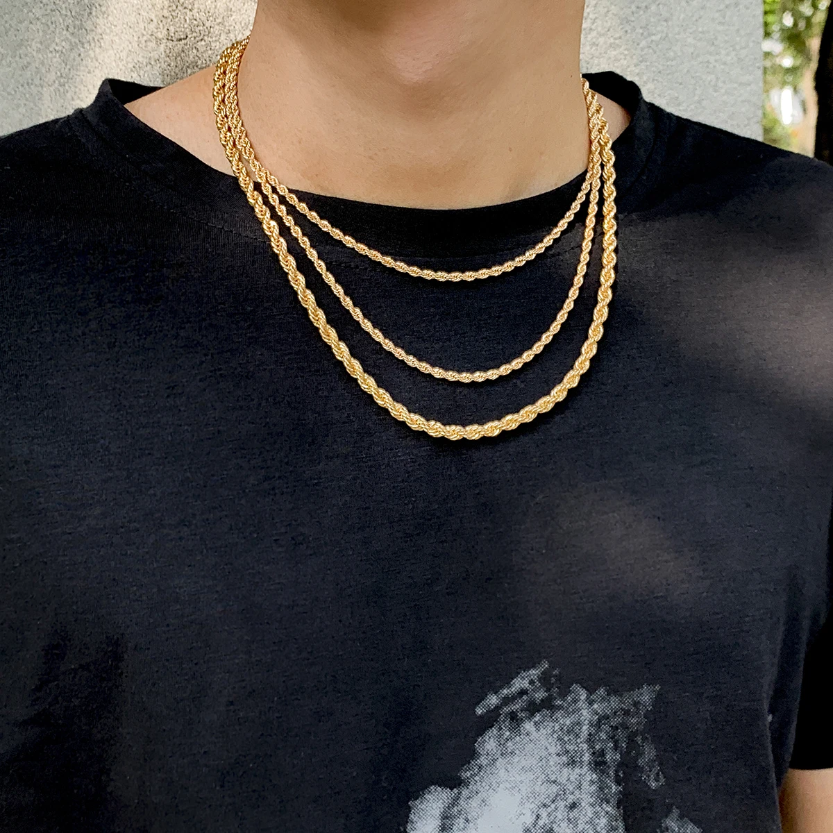 

SHIXIN 2021 Trendy Twist Rope Chain Necklace Punk Metal Layered Necklace Set Gold Silver Personalized Necklace for Men Women