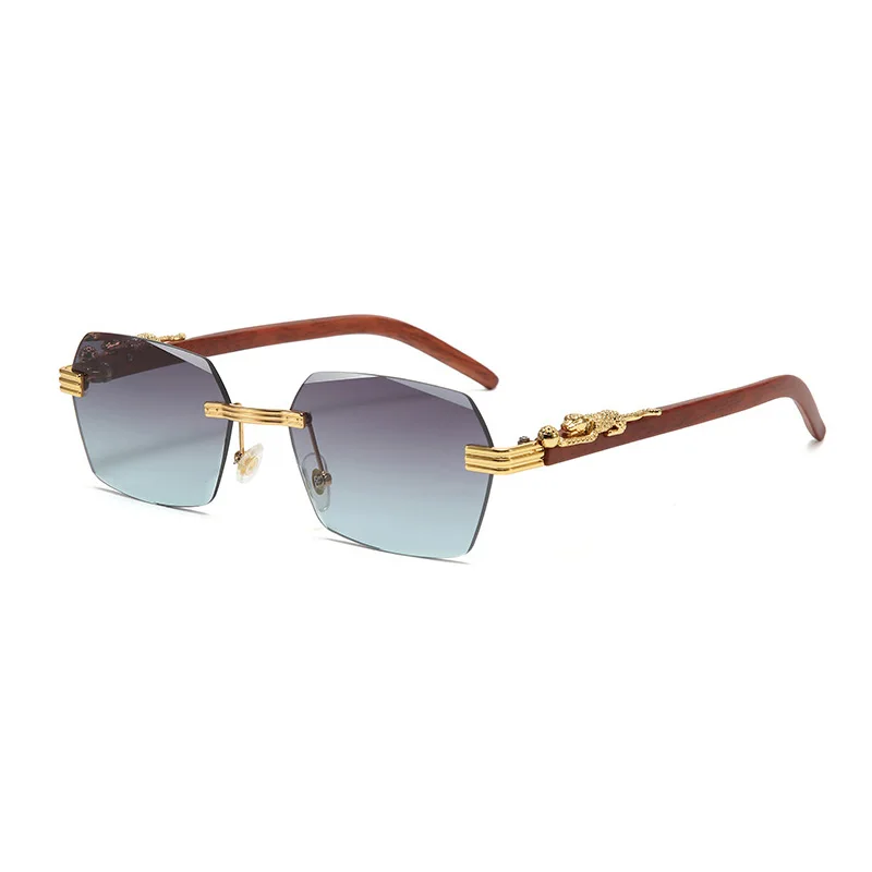 

Superhot Eyewear 20147 Fashion 2023 Retro Vintage Faux Wood Small Rectangle Rimless Sunglasses