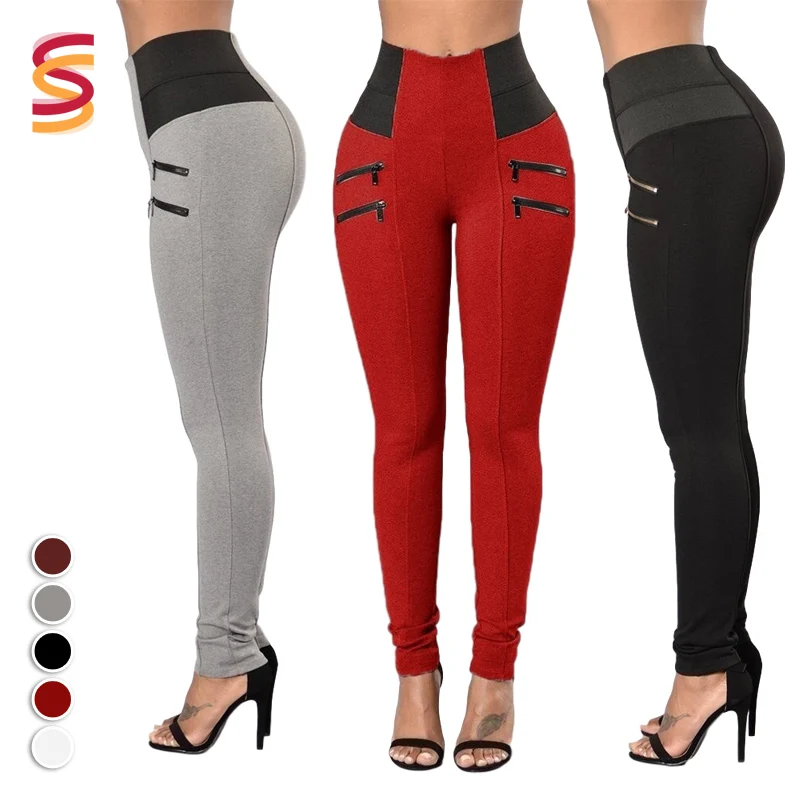 

2020 Plus Size HighWaist Elastic Women Black butt lift zipper Mujer Femme Yoga Pants Casual tummy control Skinny Pencil Leggings