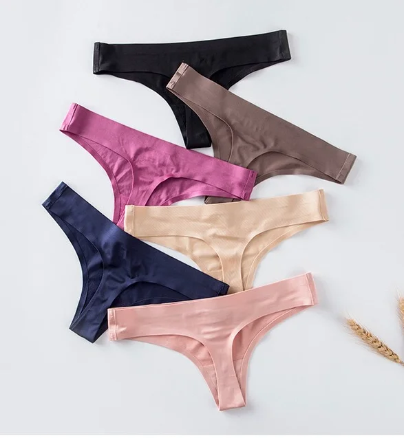 

Low waist seamless ice silk underwear, breathable sexy cotton file, women's thong, Picture