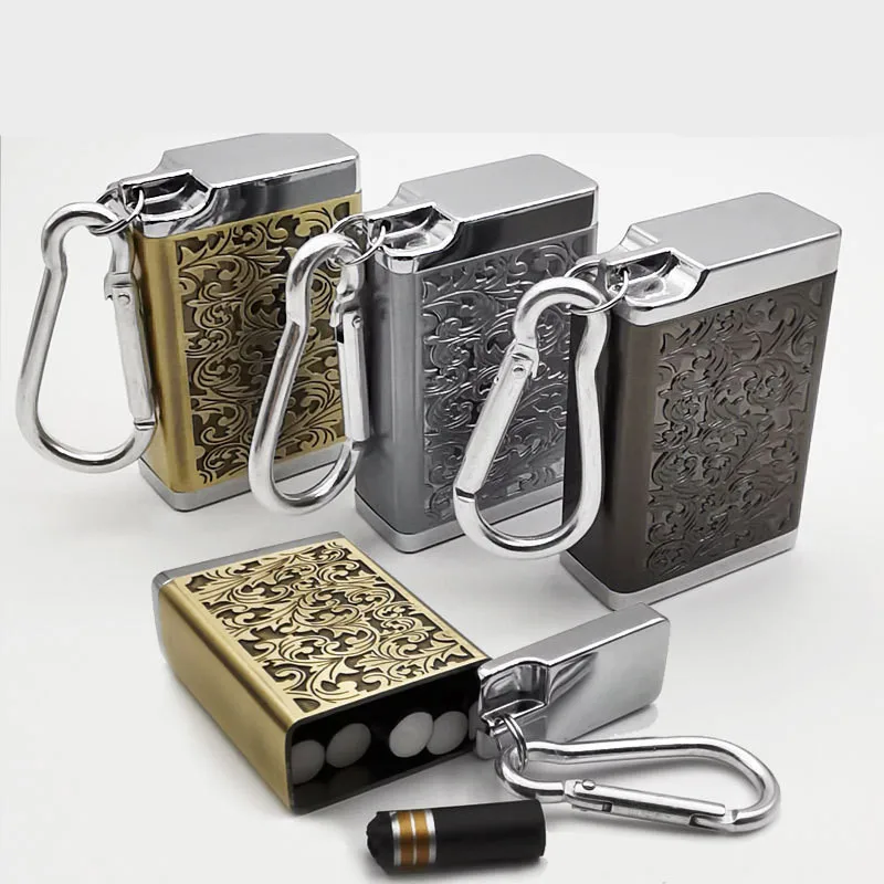 

Creative Portable Mini Carved Metal Ashtray With Keychain/Carabiner, Picture