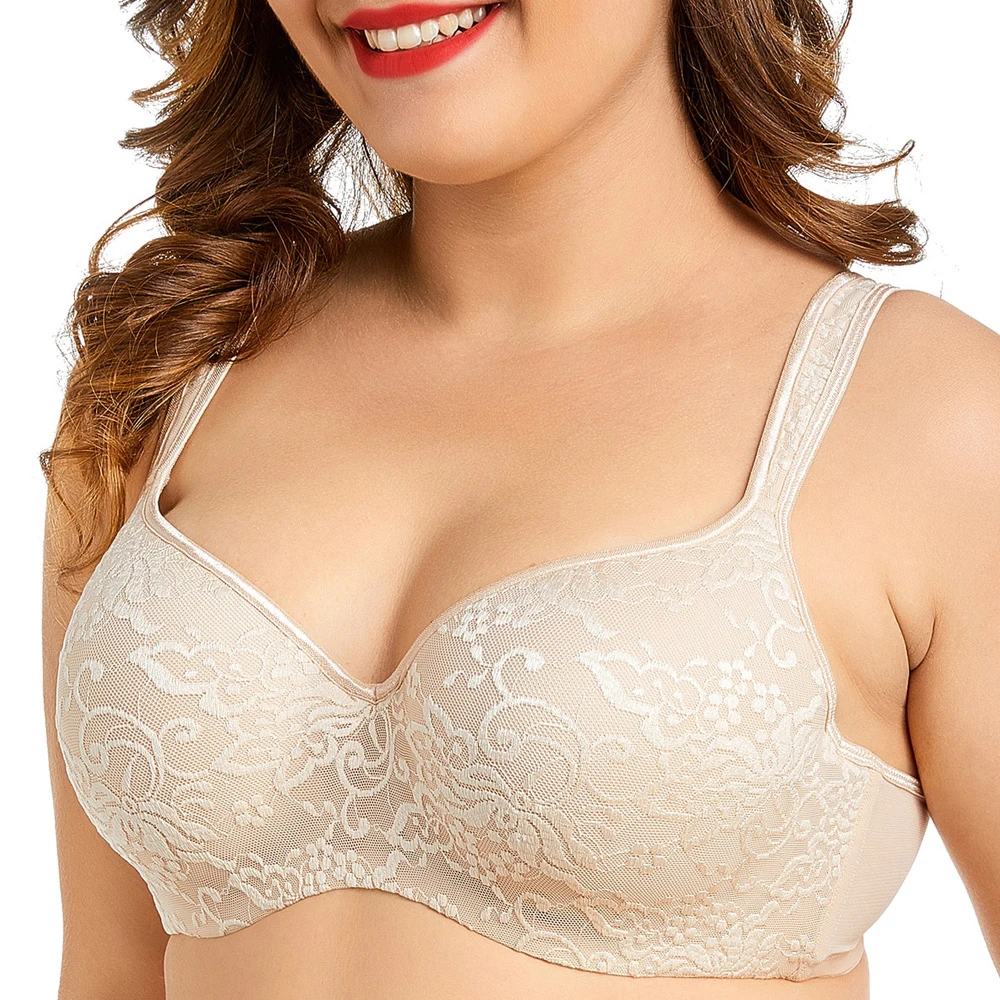 

Women wholesale Full Figure large cups Breathable padded lace Underwire Bra, White,black,red,purple