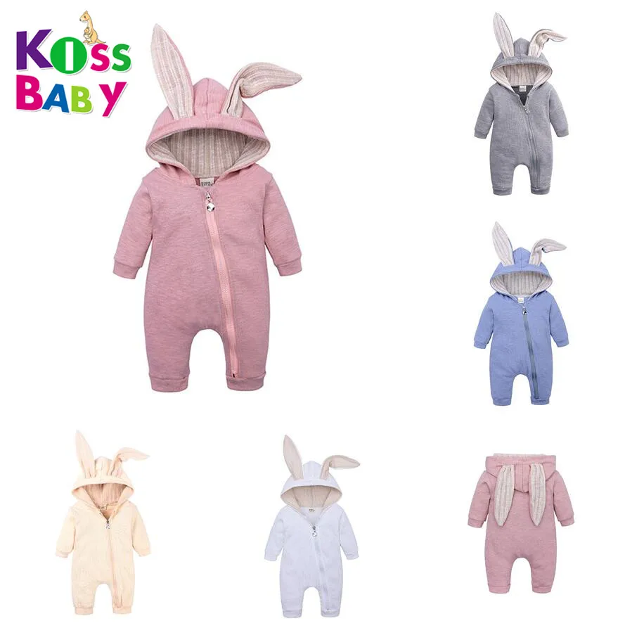 

Hottest Cute Baby rabbit bunny hoodie jumpsuits with big ears cotton zip up jumpsuit baby fall winter romper clothes outfits, As picture