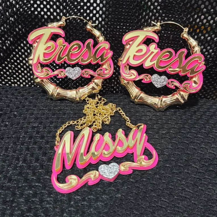 

Hot sale letter name custom earrings bamboo earrings hip hop fashion ins earrings