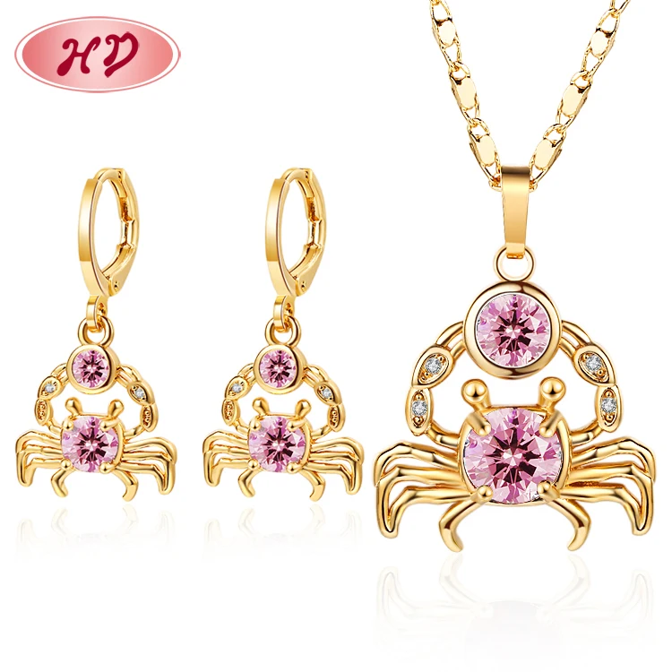 factory supply jewelry crab animal sea creative design cubic zirconia pendant necklace earring sets hot selling items