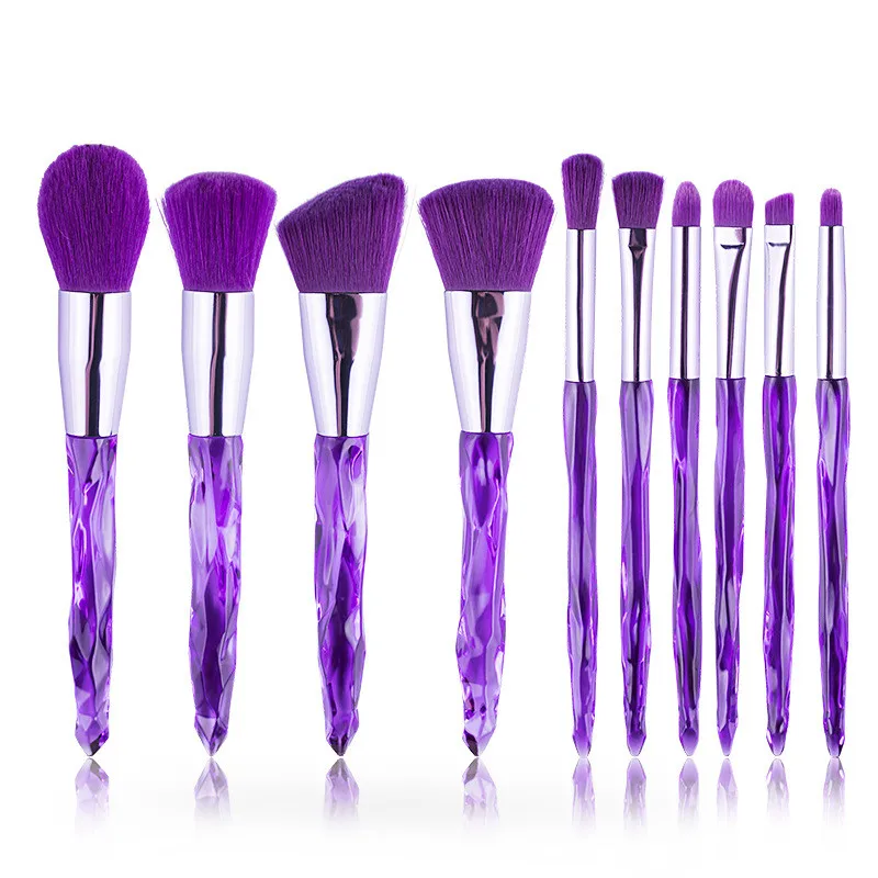 

private label synthetic bling professional transparent clear crystal shiny glitter handle 10pcs purple diamond makeup brush set