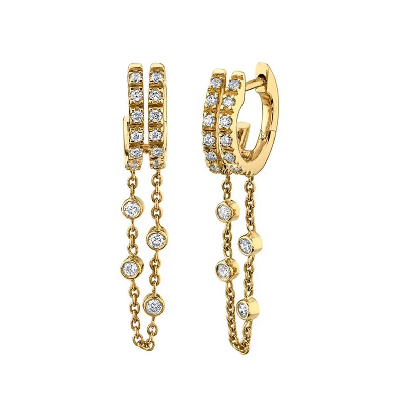 

Gemnel delicate zircon link chain earring two double impact diamond huggies hoop earring