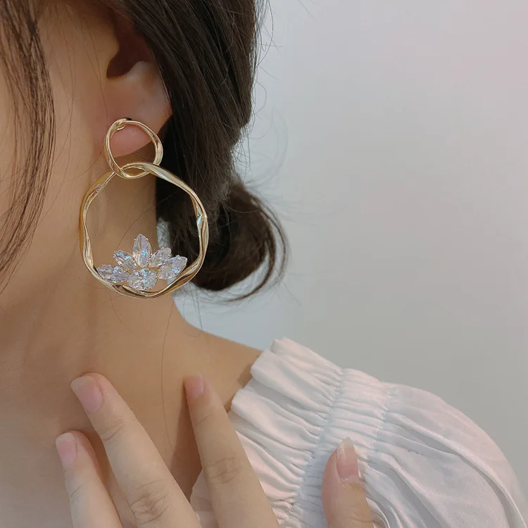 

fashion jewelry trendy round shape crystal earring drop