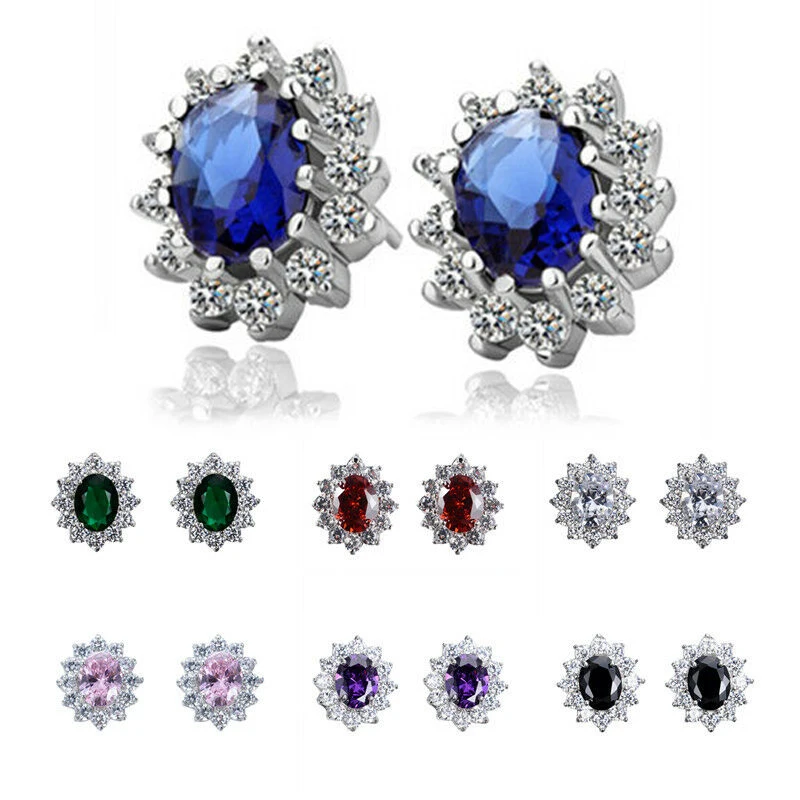 

CAOSHI Beautiful Party Gifts Sun Flower Earrings Multi Colors Cubic Zirconia Colorful Oval Flowers Silver Stud Earrings Women