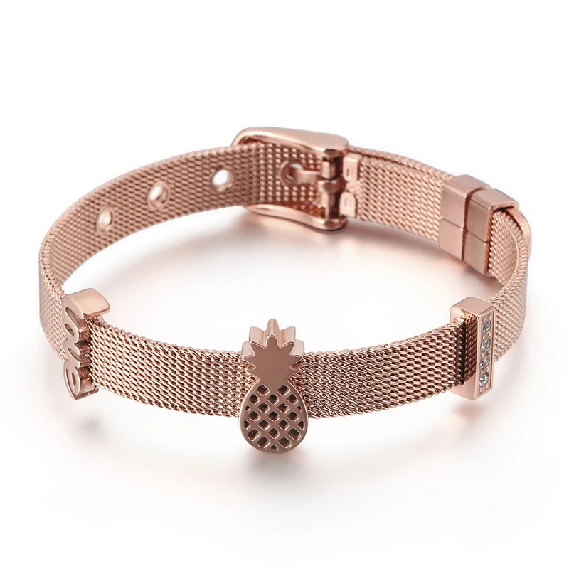 

2021 New Arrival Men Hollow Out Pineapple Mesh Strap Stainless Steel Bracelet