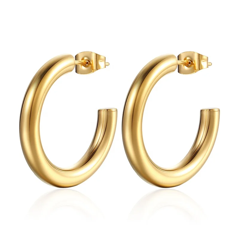 

Wholesale Fashion Trendy Stainless Steel Ear rings PVD 18K Gold Plated Hoop Solid Earrings Minimalist Women Jewelry